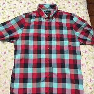 Checkered short sleeve button up shirt
